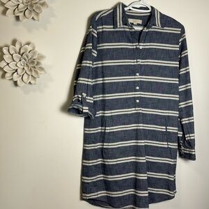 Loft Ann Taylor Chambray Striped Button Front Shirt Dress with Pockets Size 4